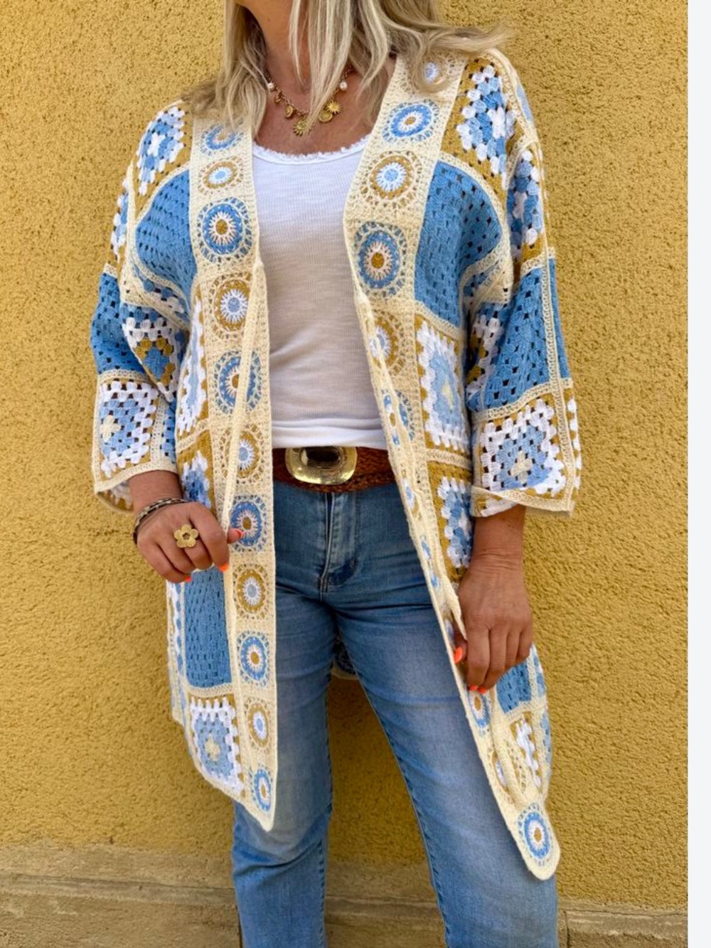 POL womans Bohemian Crochet Open-Front Cardigan Sweater size OS